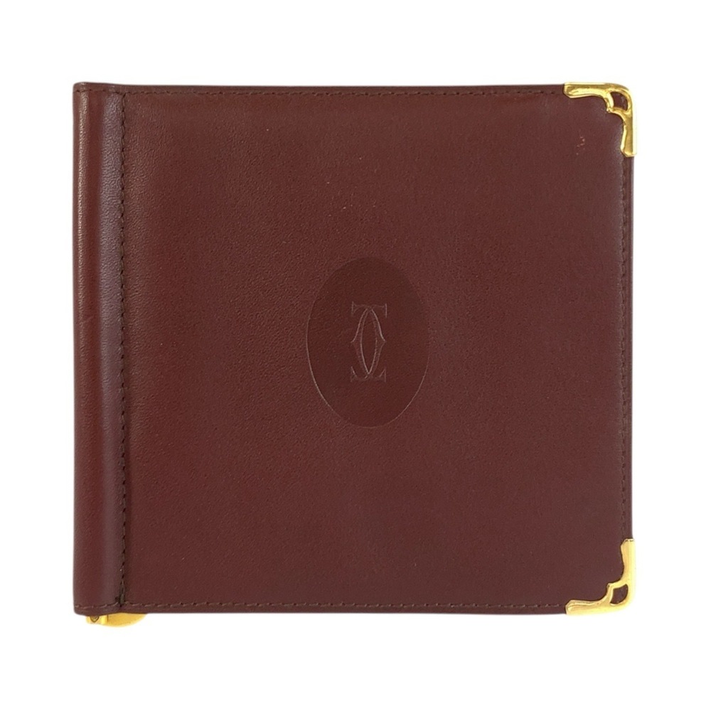 CARTIER Cartier Must Line Bordeaux Gold Hardware Leather Billfold with Money ...